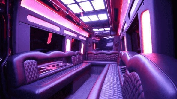 Interior of Norman Party Bus Company's 15 Passenger Party Bus in Norman