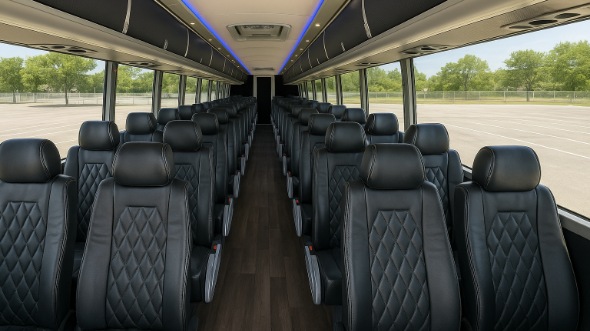 Interior of Oklahoma Party Bus Company's 46 Passenger Charter Bus in Oklahoma