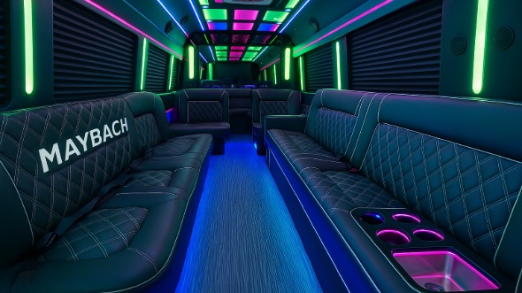 Interior of Broken Arrow Party Bus Company's 50 Passenger Party Bus in Broken Arrow
